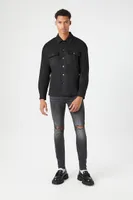 Men Faux Suede Drop-Sleeve Shirt in Black Large