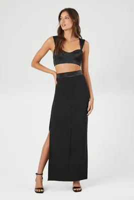 Women's Crepe Slit Maxi Skirt in Black Small