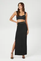 Women's Crepe Slit Maxi Skirt in Black Large