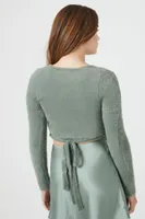 Women's Cropped Sweater-Knit Wrap Top in Green Haze Small