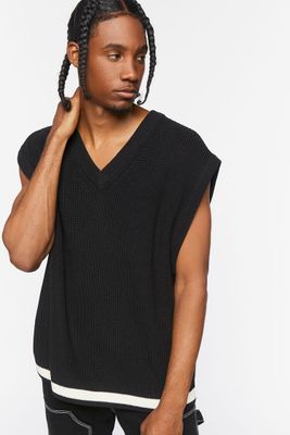 Men Contrast-Hem Sweater Vest in Black Large