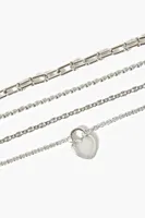 Women's Heart Charm Chain Bracelet Set in Silver