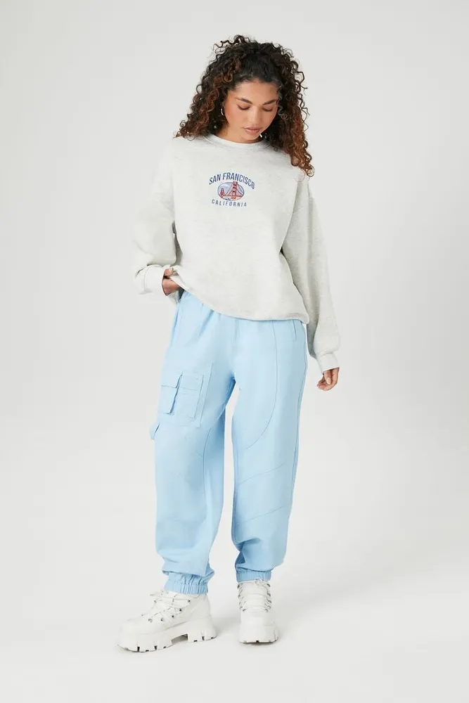 Women's Twill Cargo Joggers in Sky Blue, XL