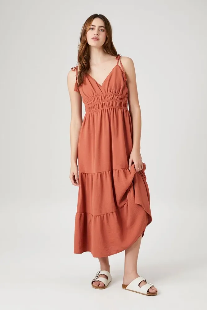 Women's Crochet-Trim Tassel Midi Dress in Clay Large