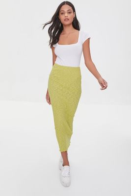 Women's Ribbed Lettuce-Edge Pencil Skirt in Lime, XL