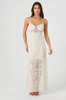 Women's Crochet Lace Sheer Maxi Dress in Beige Large