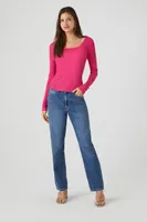 Women's Fitted Rib-Knit Sweater in Pink, XL