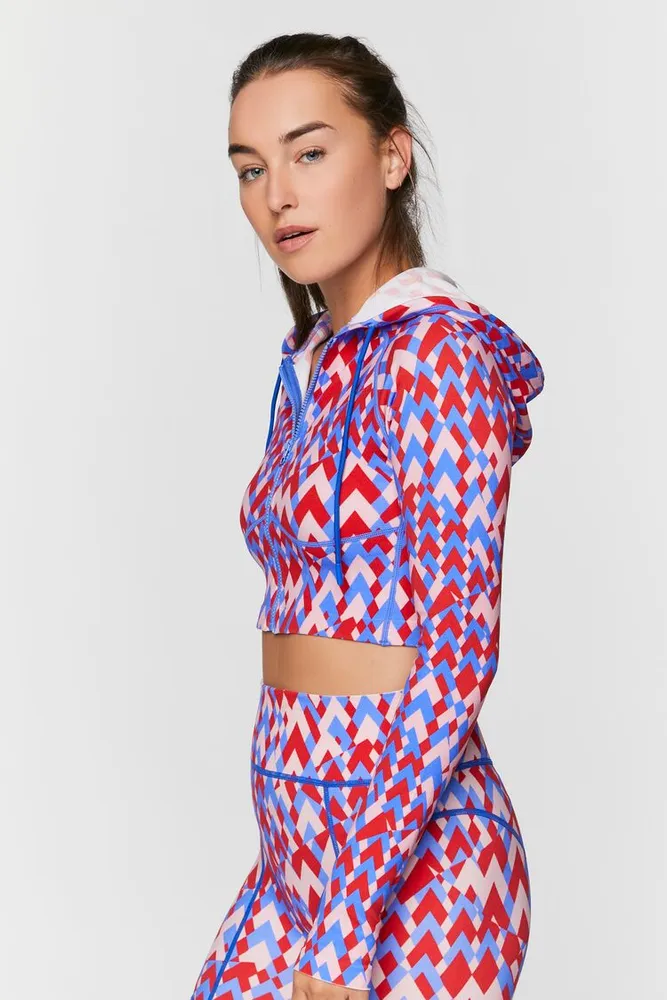 Women's Active Seamless Geo Print Zip-Up Jacket in High Risk Red/Blue Large