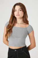 Women's Cotton Off-the-Shoulder Cropped T-Shirt in Heather Grey, XL