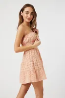 Women's Eyelet Strapless Mini Dress in Blush Small