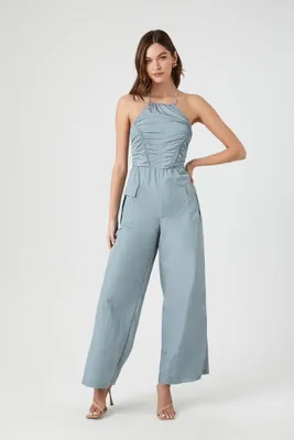 Women's Ruched Halter Wide-Leg Jumpsuit