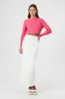 Women's Cropped Rib-Knit Sweater in Magenta Medium