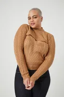 Women's Sweater-Knit Combo Top Camel,