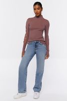 Women's Ribbed Ladder Cutout Sweater in Rose Small