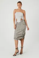 Women's Ruched Drawstring Tube Top in Silver Medium