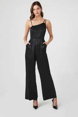 Women's Satin Asymmetrical Jumpsuit in Black, XXL