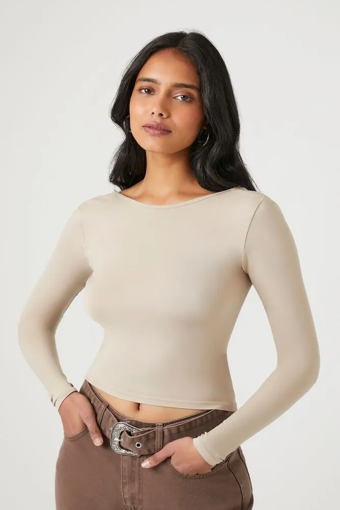 Women's Scoop-Back Crop Top in Goat Medium