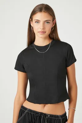 Women's Seamed Lettuce-Edge Cropped T-Shirt