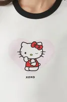 Women's Hello Kitty Ringer Baby T-Shirt in White Large