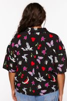 Women's Floral Butterfly Print Shirt in Black, 1X