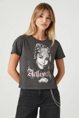 Women's Aaliyah Graphic Baby T-Shirt in Charcoal Small