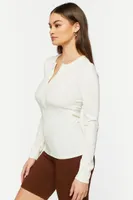 Women's Ribbed Knit Half-Zip Top in Cream Small