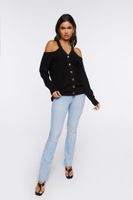 Women's Open-Shoulder Sweater-Knit Top in Black Small