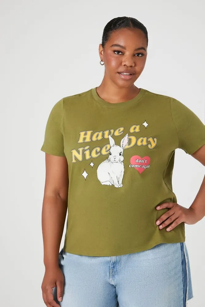 Women's Have a Nice Day Graphic T-Shirt in Olive, 1X