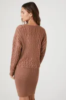 Women's Cable Knit Sweater Mini Dress in Taupe Medium