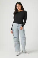 Women's Straight-Leg Cargo Jeans Denim Medium