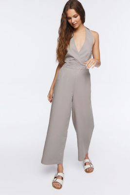 Women's Halter Tie-Back Jumpsuit in Taupe Large