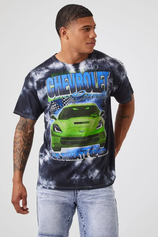 Men Tie-Dye Corvette Graphic Tee in Black Medium