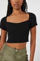 Women's Short-Sleeve Sweater-Knit Crop Top