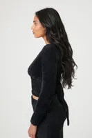 Women's Cropped Sweater-Knit Wrap Top in Black Large