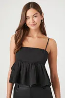 Women's Cropped Textured Babydoll Cami in Black, XL