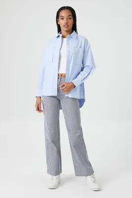 Women's Twill Striped Straight-Leg Pants in Blue Large