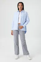 Women's Twill Striped Straight-Leg Pants in Blue Small