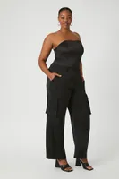 Women's Satin Wide-Leg Pants in Black, 0X