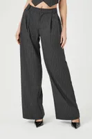 Women's Pinstriped High-Rise Trouser Pants in Grey Large