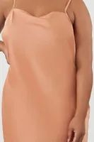 Women's Satin Cowl Mini Slip Dress in Toasted Almond, 1X