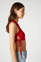 Women's Cutout Sweater-Knit Crop Top in Red, XL