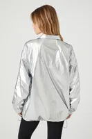 Women's Metallic Toggle Drawstring Shacket in Silver Small