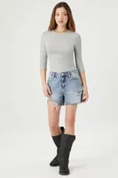 Women's Ribbed Knit Crop Top in Grey, XS