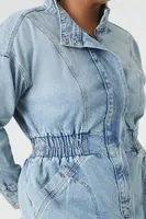 Women's Denim Funnel-Neck Jumpsuit in Medium Denim, 0X