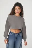 Women's Cropped French Terry Pullover in Charcoal Medium