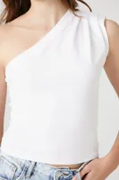 Women's Ruched One-Shoulder Top in White Small