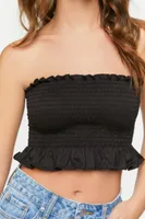 Women's Smocked Ruffle-Trim Tube Top Black