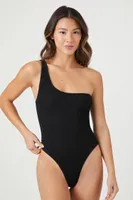 Women's Seamless One-Shoulder One-Piece Swimsuit Black