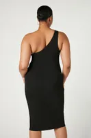 Women's One-Shoulder Bodycon Midi Dress in Black, 0X