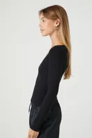 Women's Seamless Ribbed Knit Top in Black Small